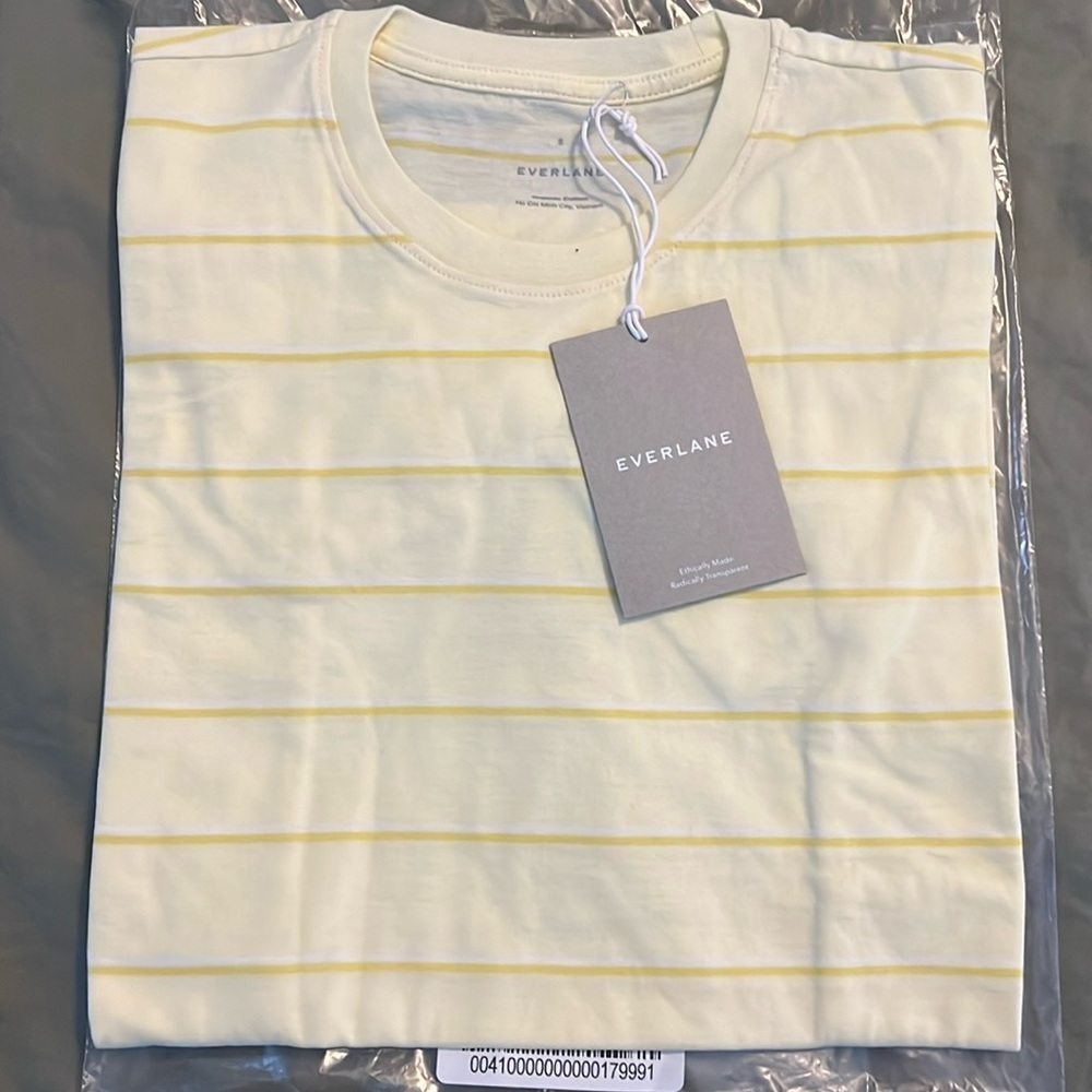 Everlane The Organic Cotton TShirt Yellow Stripe Size Small - NWT